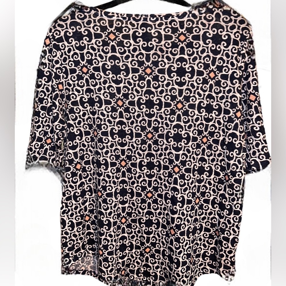 Ann Taylor Loft Linen Tee Sz Large; Navy/White/Lt. Coral - Picture 3 of 5